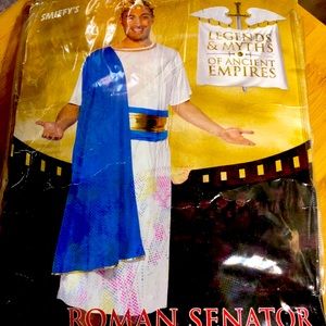 Roman Senator Costume, Blue & White, Size Medium